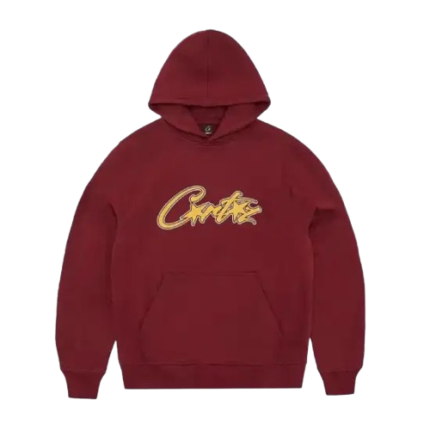 corteiz-satin-applique-hoodie-maroon