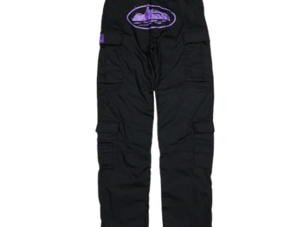 corteiz-purp-guerillaz-cargos-black-purple