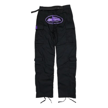 corteiz-purp-guerillaz-cargos-black-purple