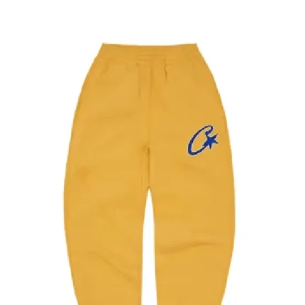 corteiz-satin-c-star-applique-sweatpants-mustard