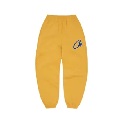 corteiz-satin-c-star-applique-sweatpants-mustard