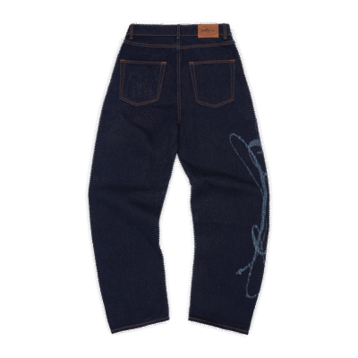 FRAYED DENIM BAGGY JEANS [INDIGO]