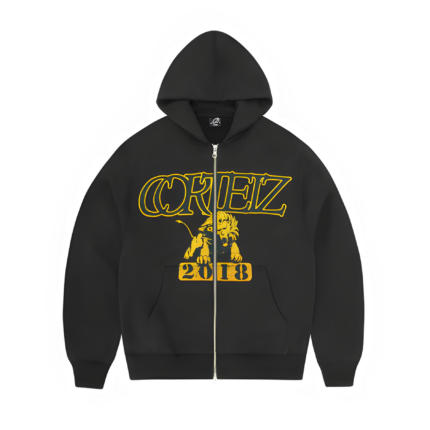 Corteiz-lion-varsity-Zip-hoodie-black